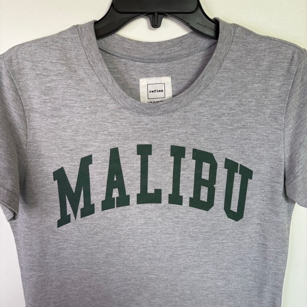 90’s Streetwear Tee - MALIBU -GREY/ GREEN LETTERS - REFLEX - LARGE